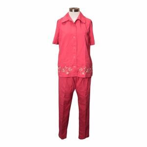 ALFRED DUNNER WOMANS PINK PANTS SUIT 2- PIECE OUTFIT SHIRT SZ 12 PANTS SZ 8